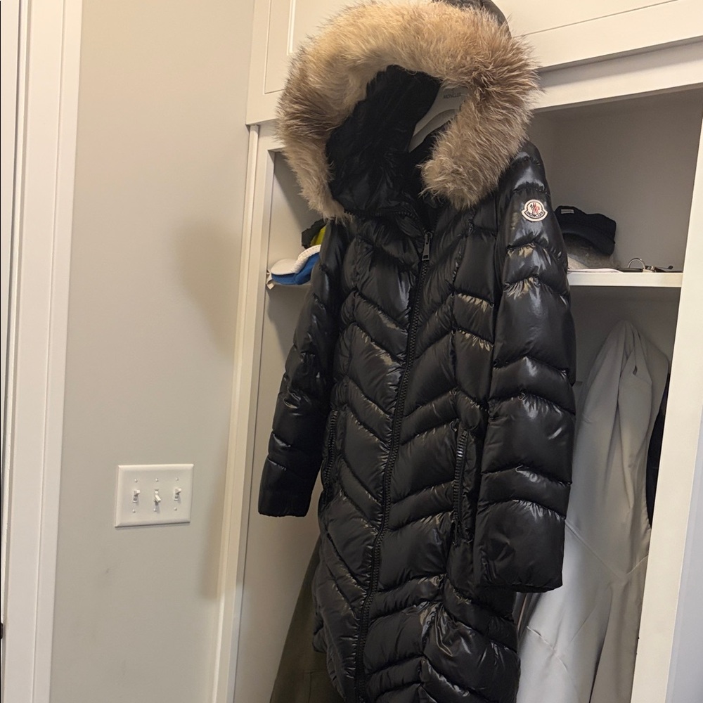 Moncler Black Puffer Jacket with Fur Hood